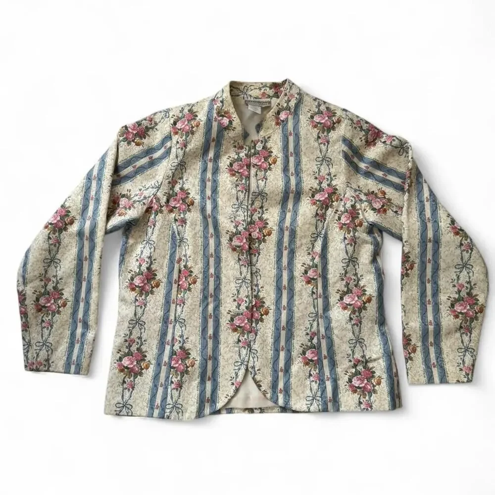 Vintage Coldwater Creek long sleeve floral striped button up jacket, size medium
